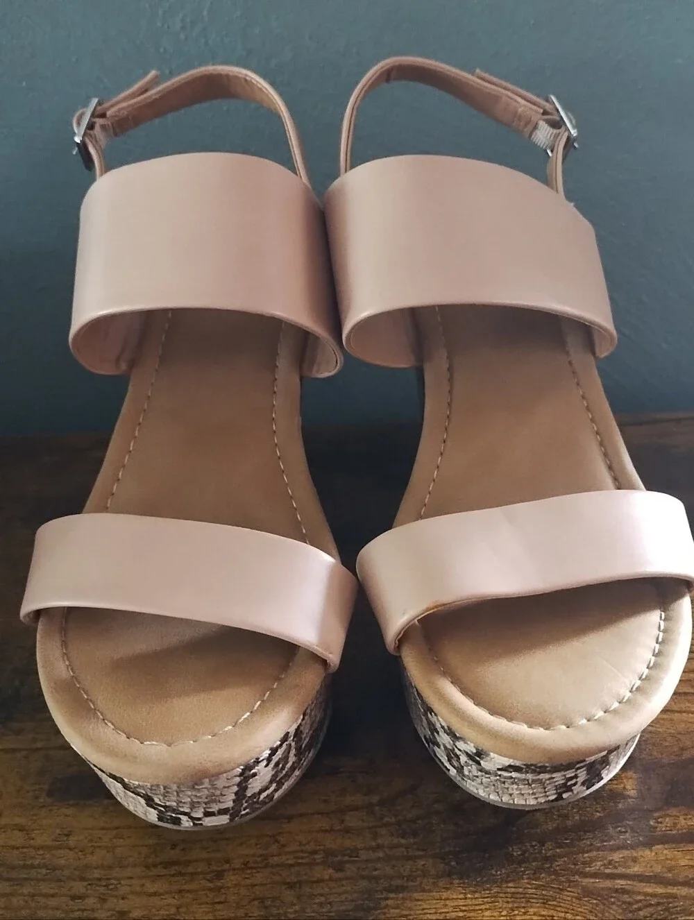 DV Dolce Vita Womens 8.5 Snake Print & Nude Block Heel Platform Oiska Sandals